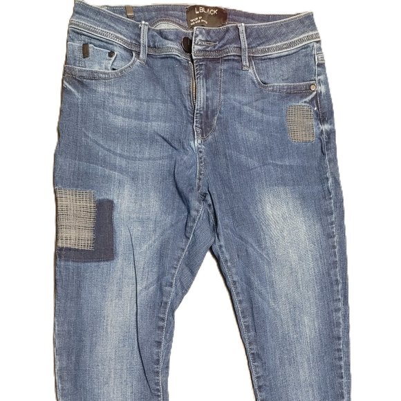 LBLACK Jeans Women's 6 Blue Skinny Patches Mid Rise  Zip Ankle - Picture 4 of 4